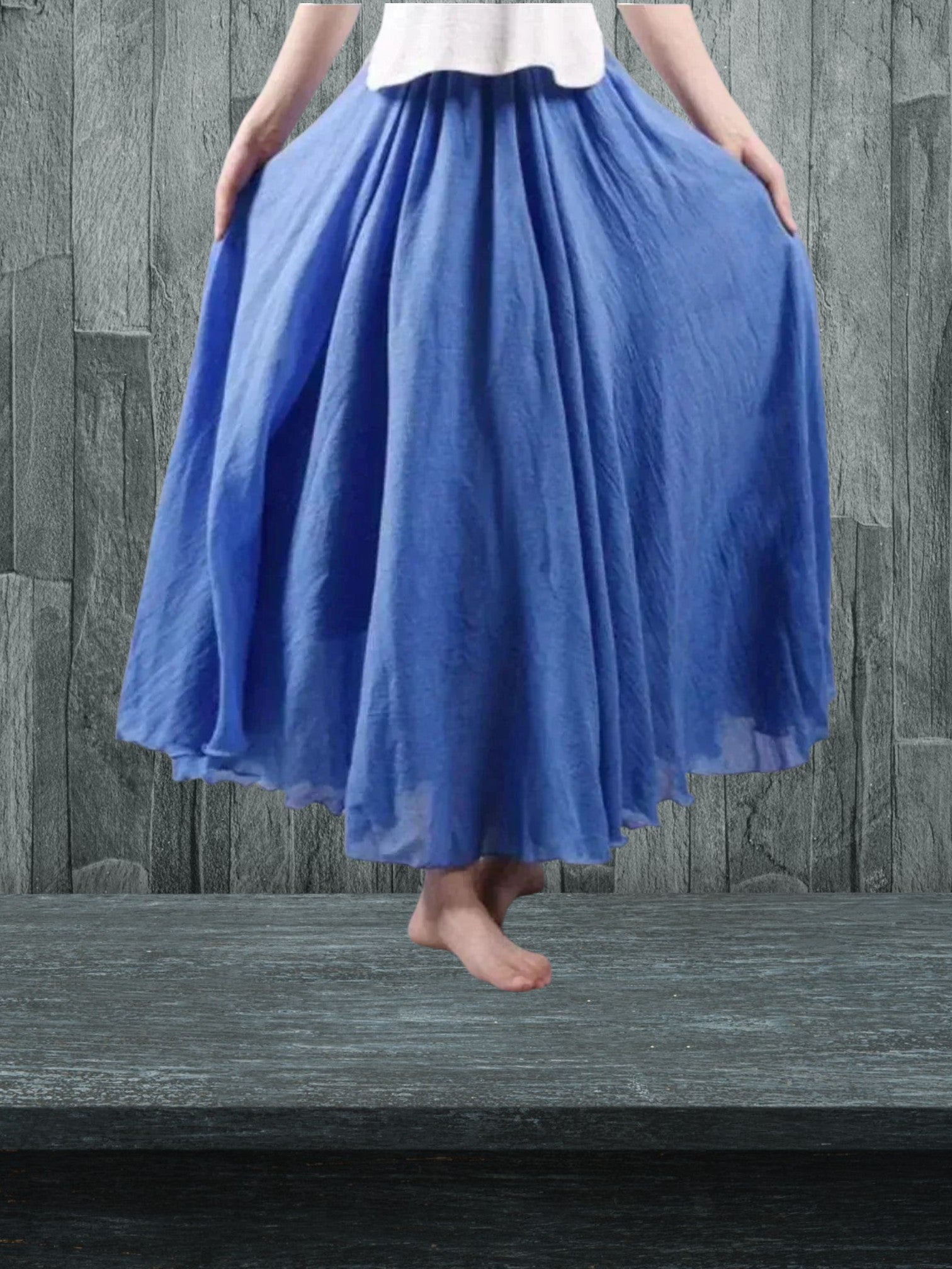 Flowy lightweight maxi skirt with pleated waist | Blue 2