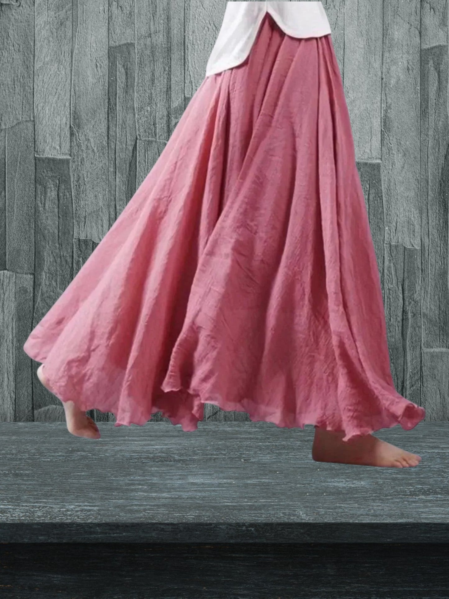 Flowy lightweight maxi skirt with pleated waist | Dark Pink