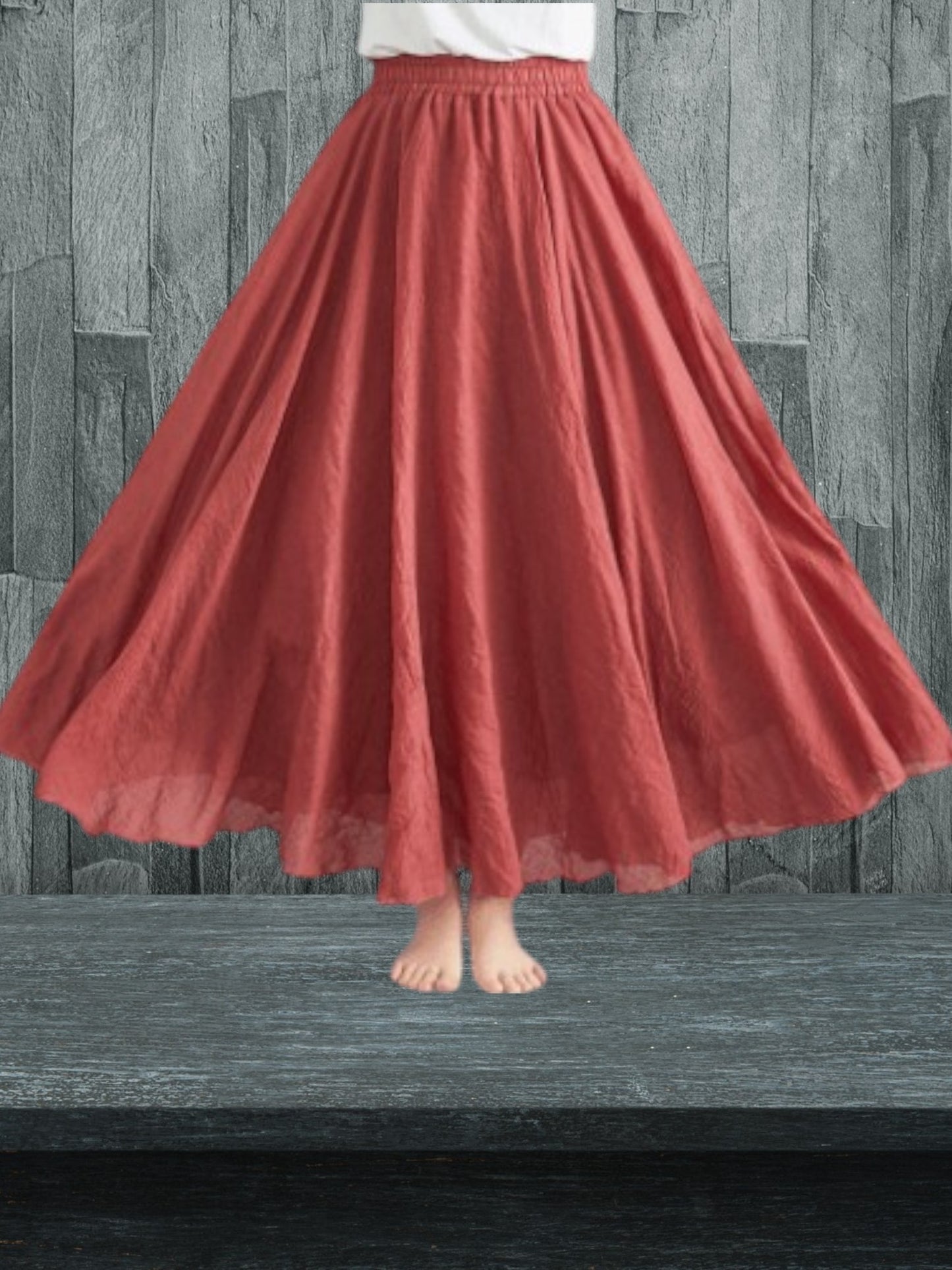 Flowy lightweight maxi skirt with pleated waist | Old Pink