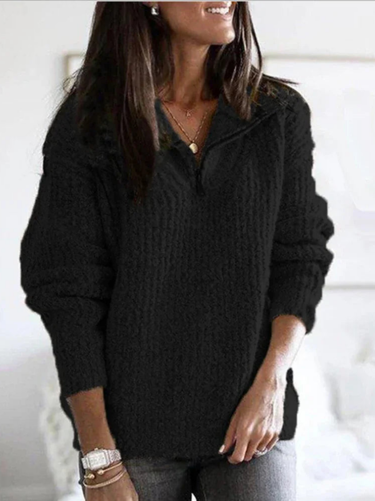 Half-Zip Sweater for Women | Relaxed Fit | Black