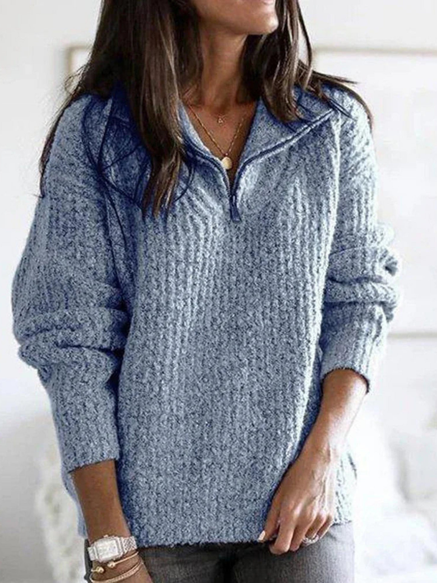 Half-Zip Sweater for Women | Relaxed Fit | Blue