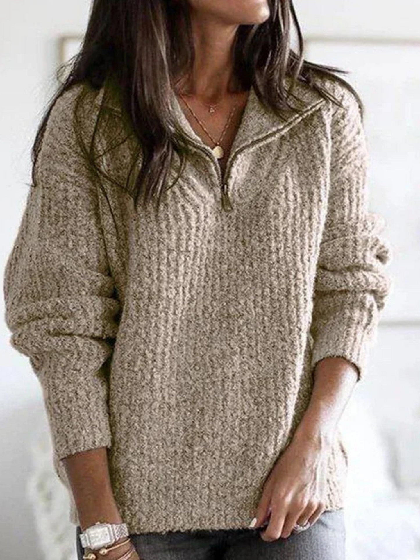 Half-Zip Sweater for Women | Relaxed Fit | Khaki