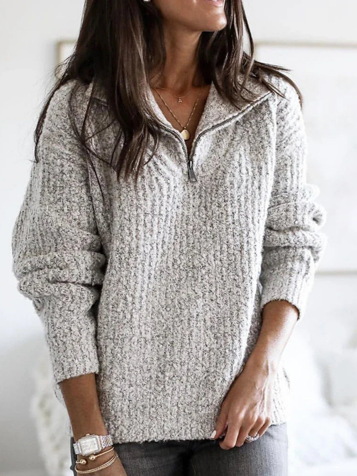 Half-Zip Sweater for Women | Relaxed Fit | White