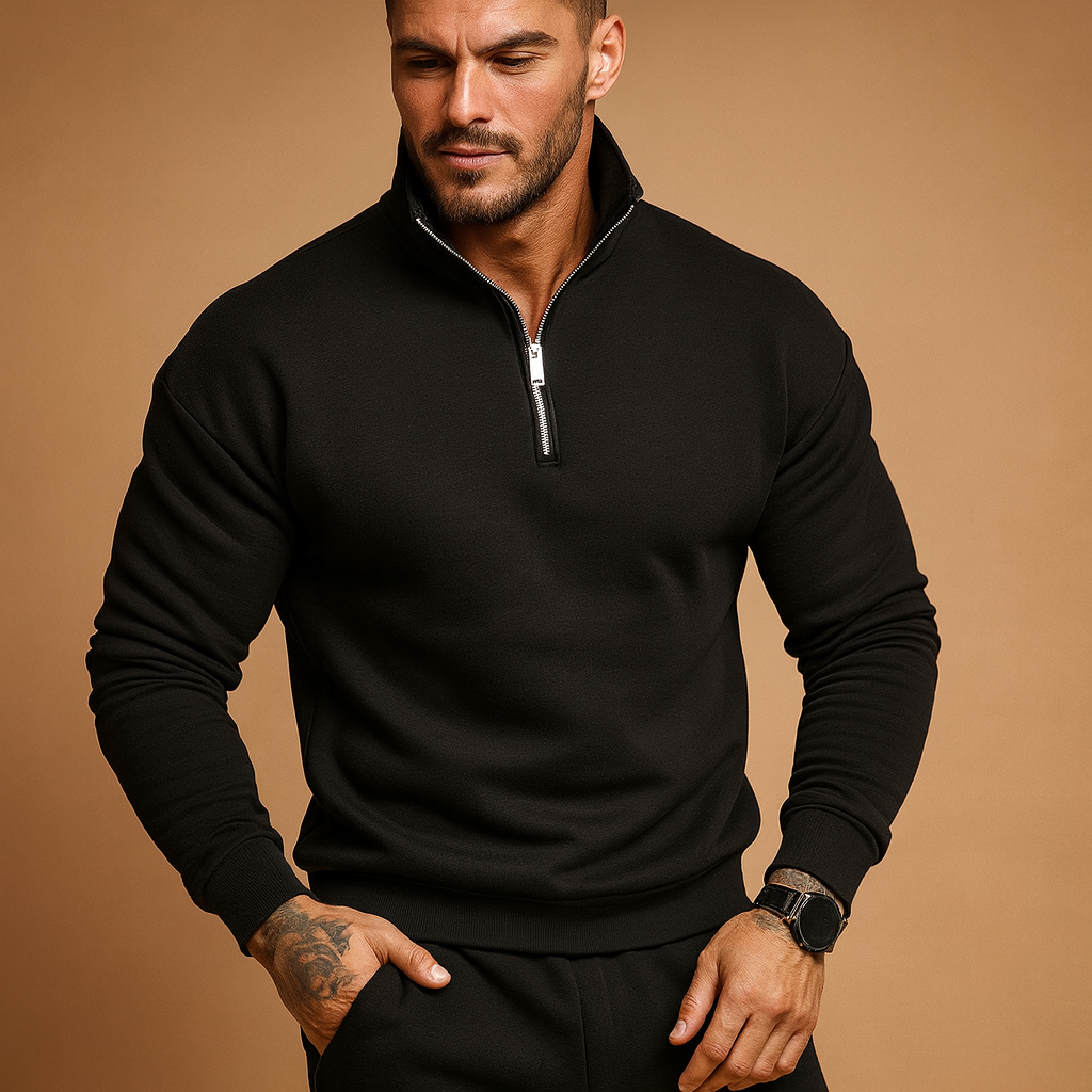 Half Zip Sweaters for Men | Knitted Modern Fit | Winter | Black