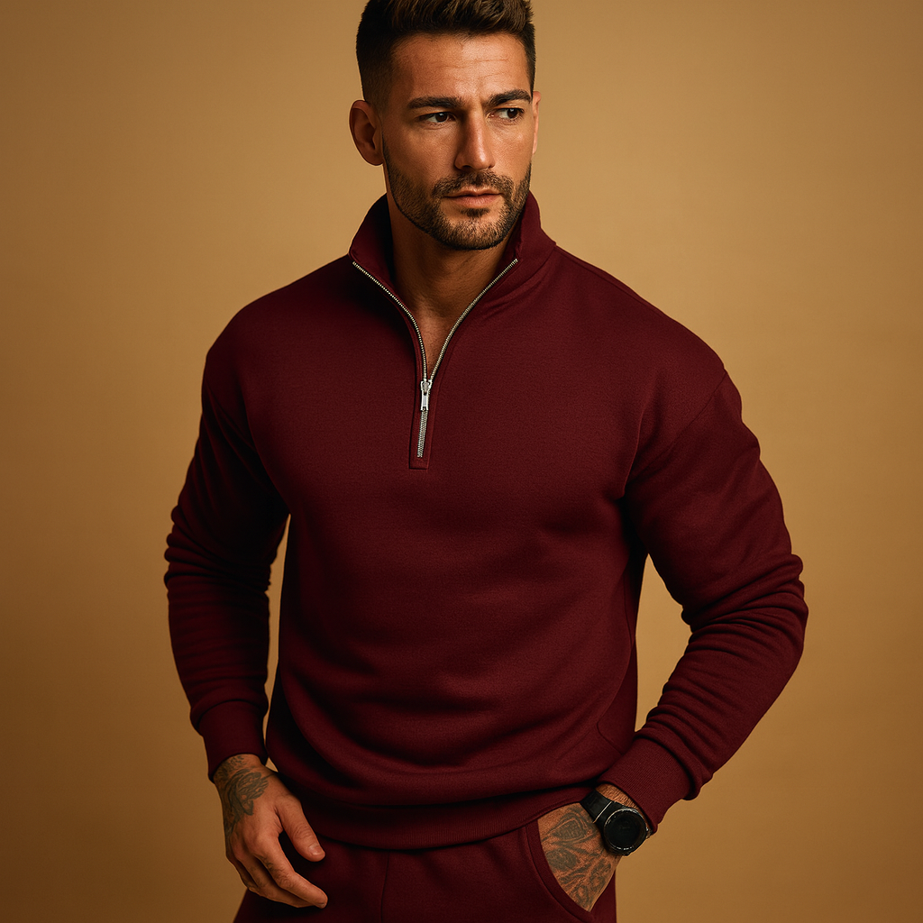 Half Zip Sweaters for Men | Knitted Modern Fit | Winter | Burgundy