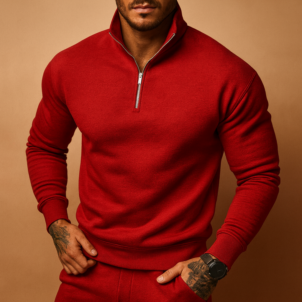Half Zip Sweaters for Men | Knitted Modern Fit | Winter | Red