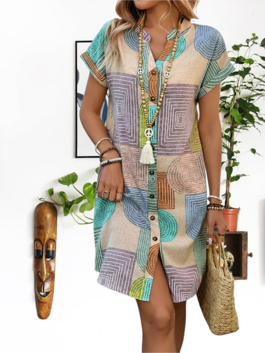 Helle | Elegant Women's Summer Dress with Geometric Print and Flattering Cut | Geometric 