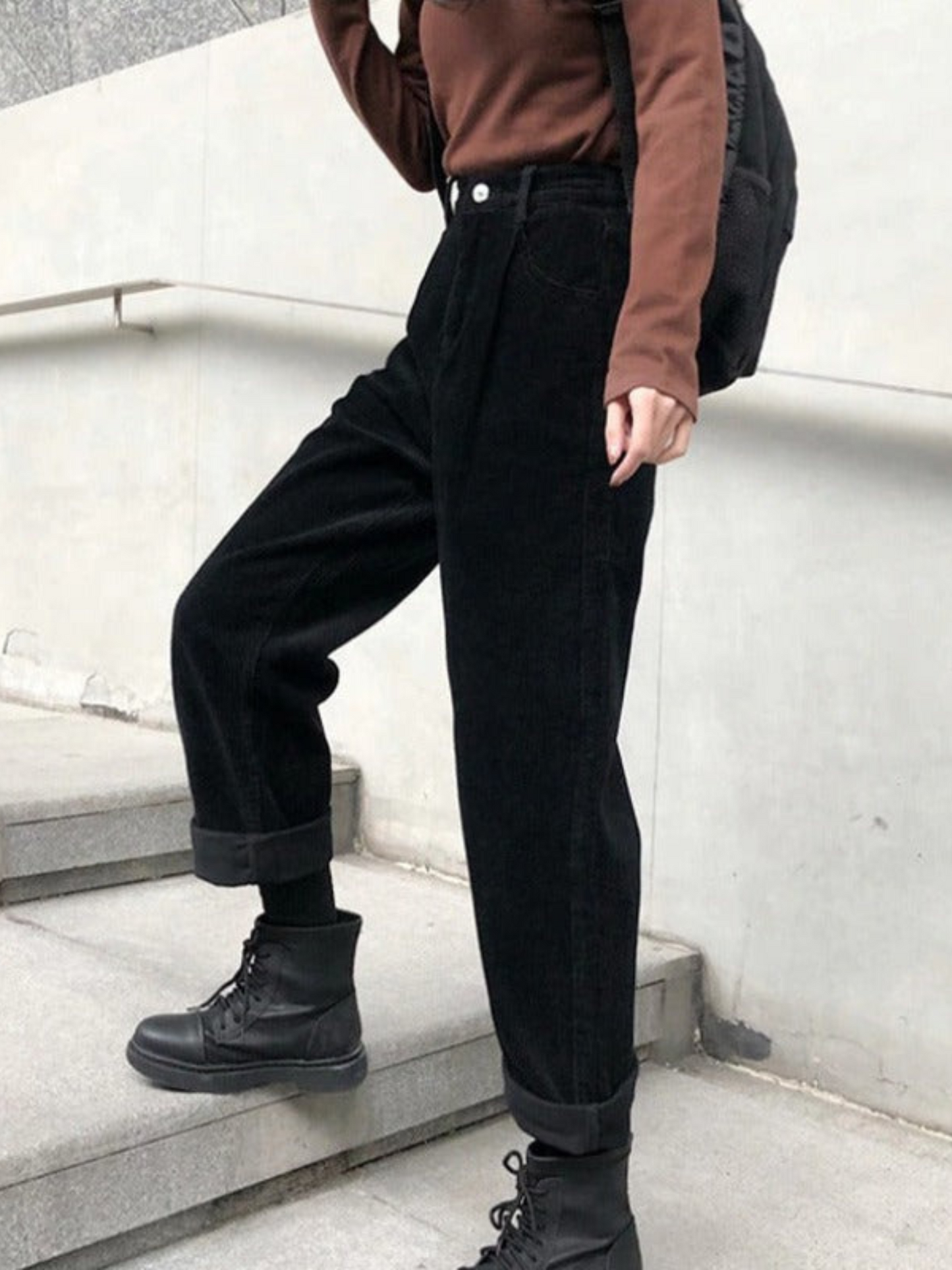 High Waist Corduroy Trousers for women | Flattering Fit | Black1