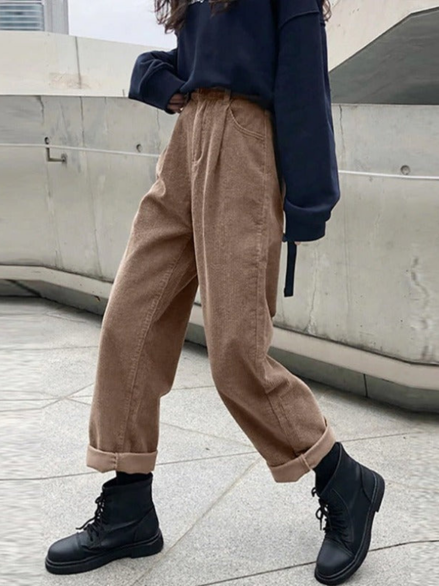 High Waist Corduroy Trousers for women | Flattering Fit | Brown