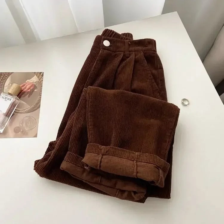 High Waisted Corduroy Trousers for Women | Relaxed Fit | Brown