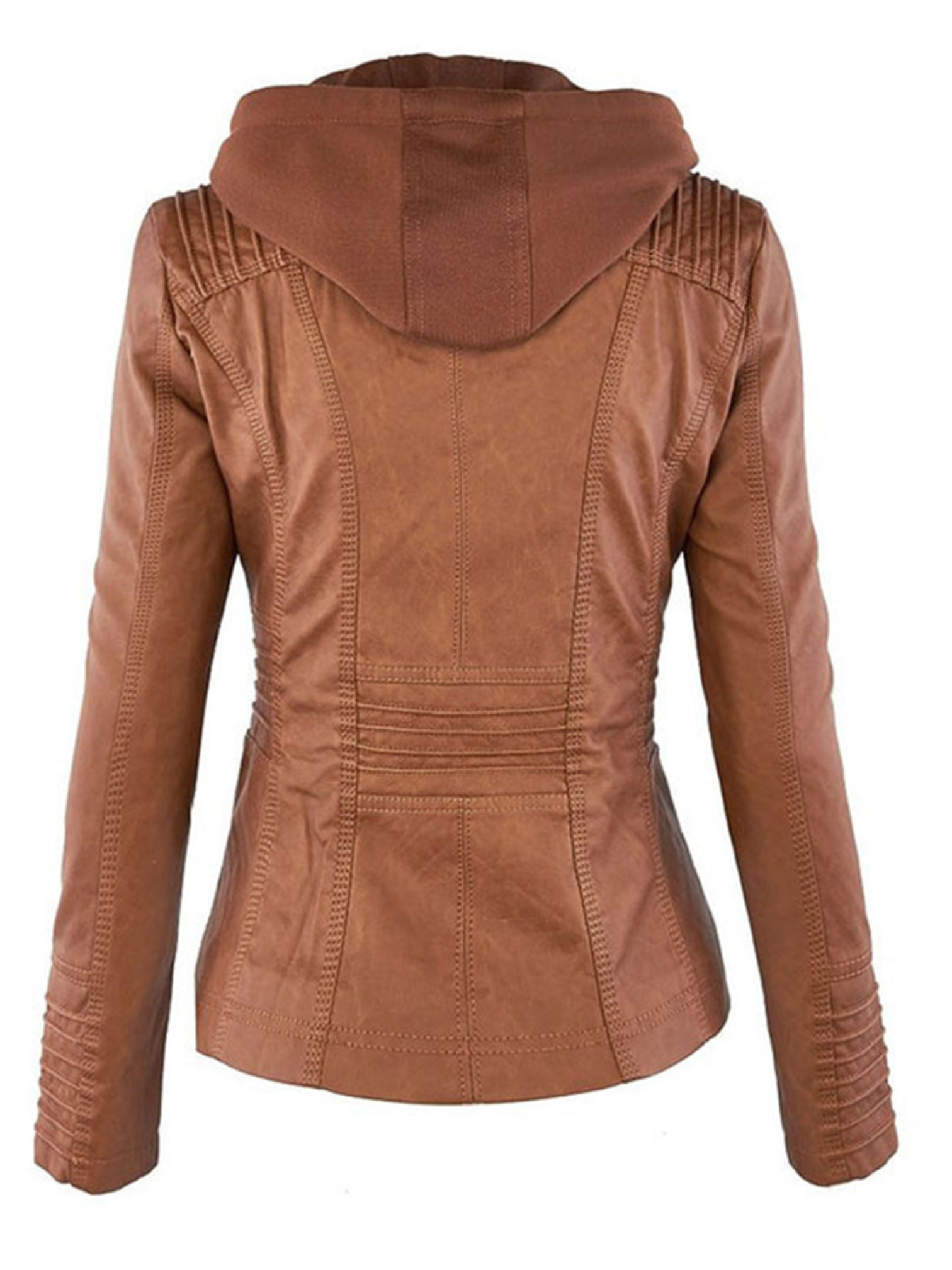 Hooded Leather Jacket for Women | Ribbed Profile | Khaki1