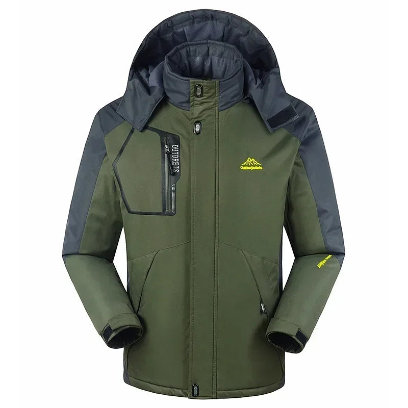 Hooded Ski Jacket for Men | Water-Resistant | Winter | Army Green