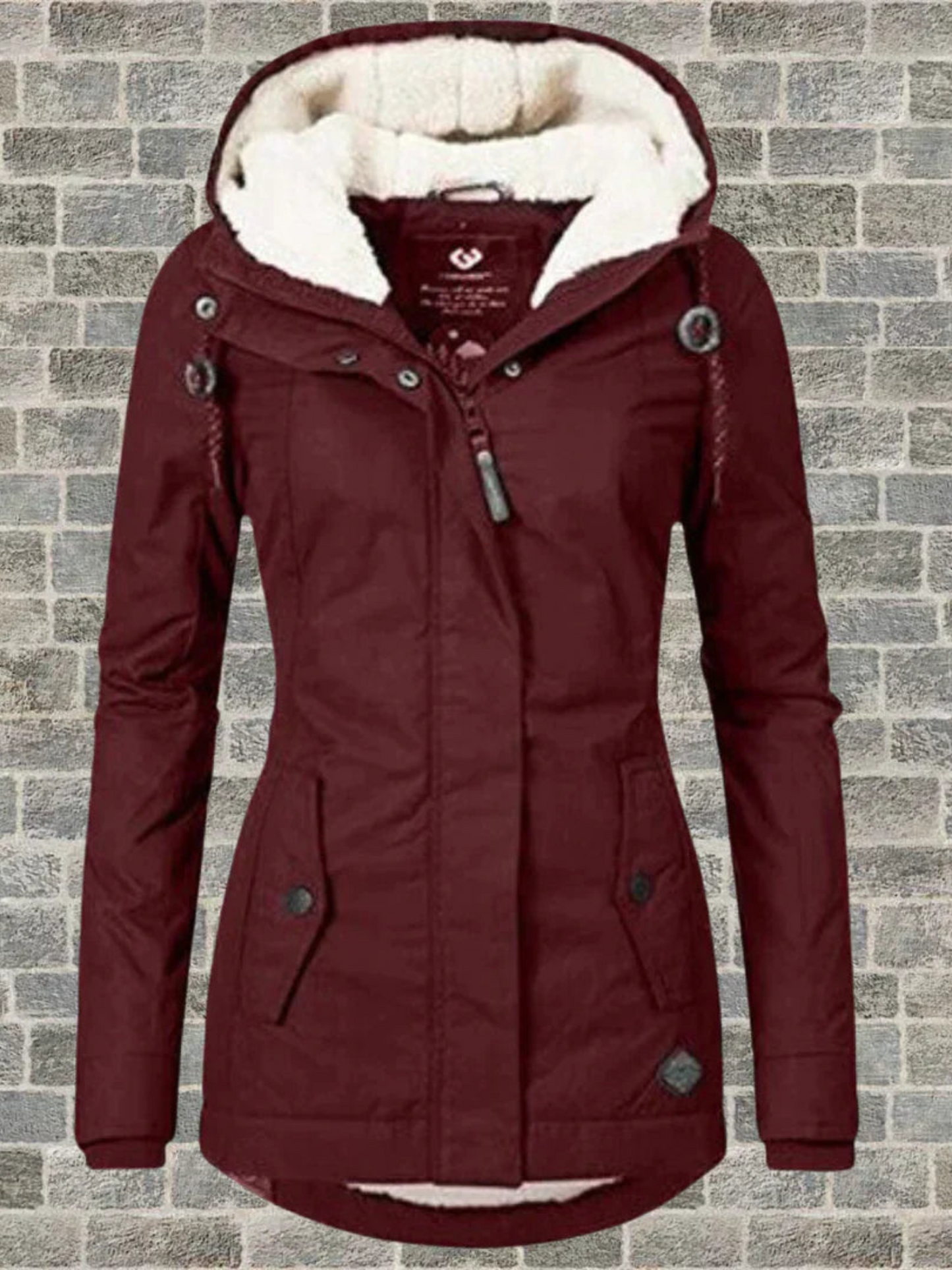 Hooded Winter Coat for Women | Regular Fit | Wine Red