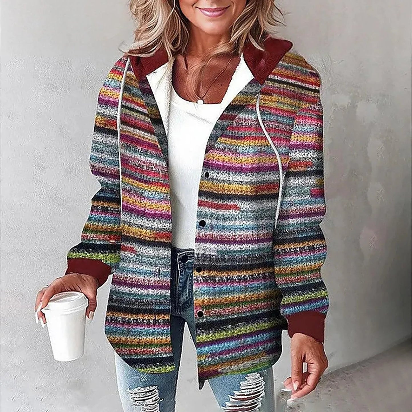 Hooded Women's Jacket, Relaxed Fit, Plaid Pattern | Multicolor