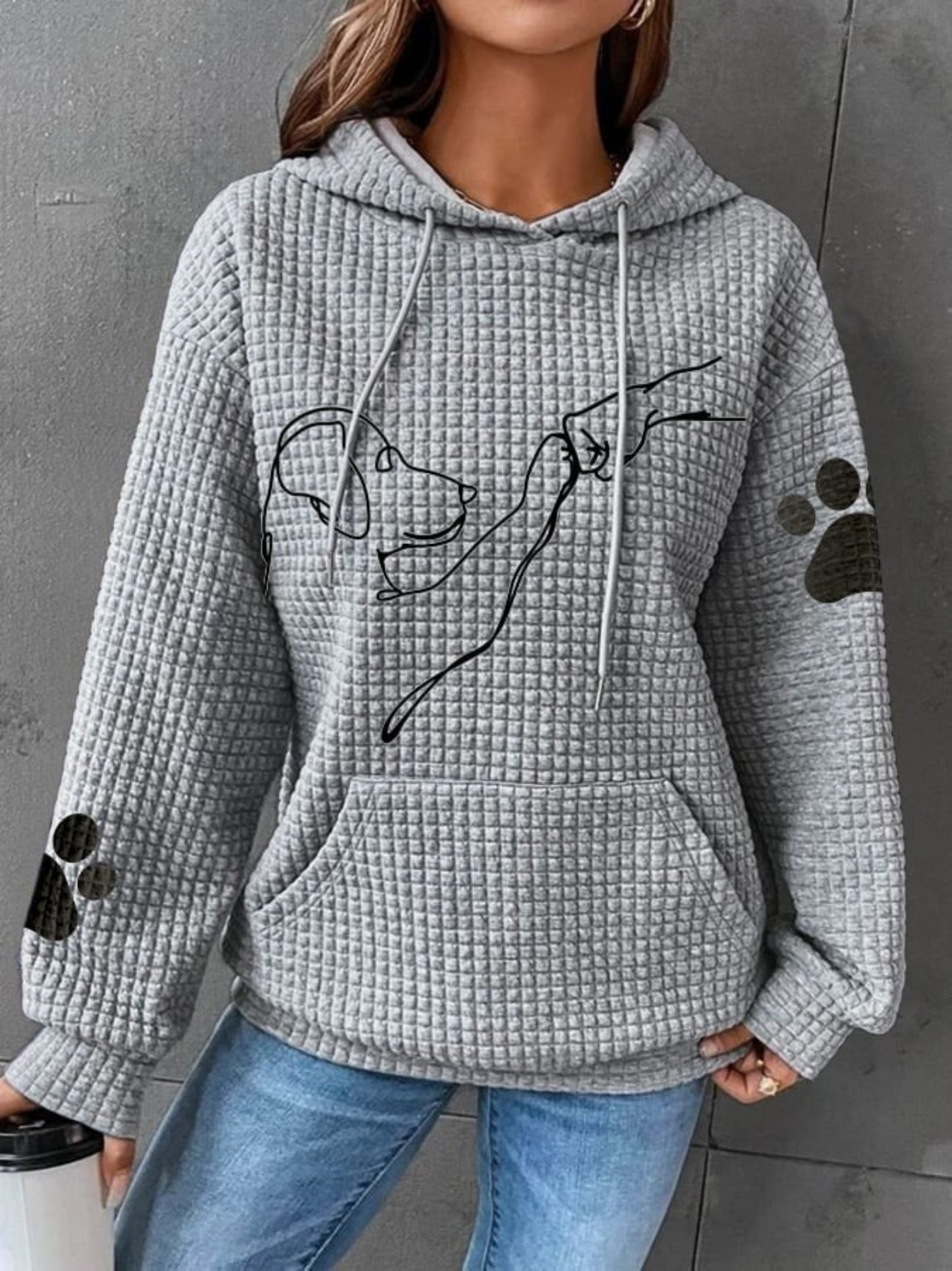Hoodie Dog Print for Women | Long Sleeve | Gray