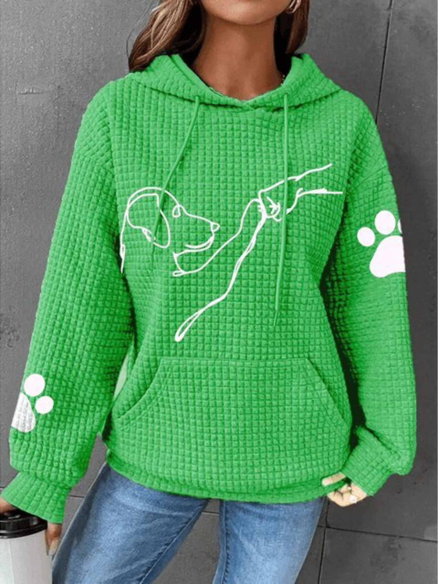 Hoodie Dog Print for Women | Long Sleeve | Green