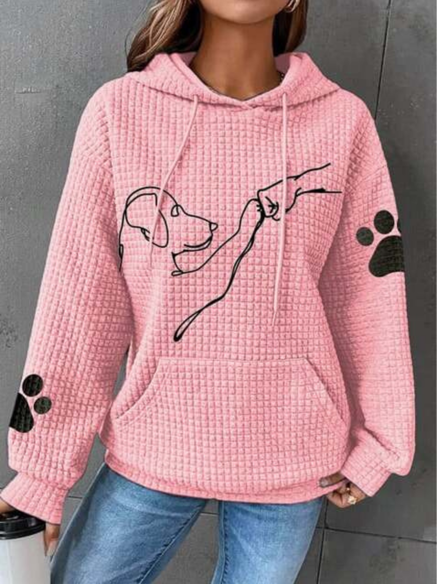 Hoodie Dog Print for Women | Long Sleeve | Pink