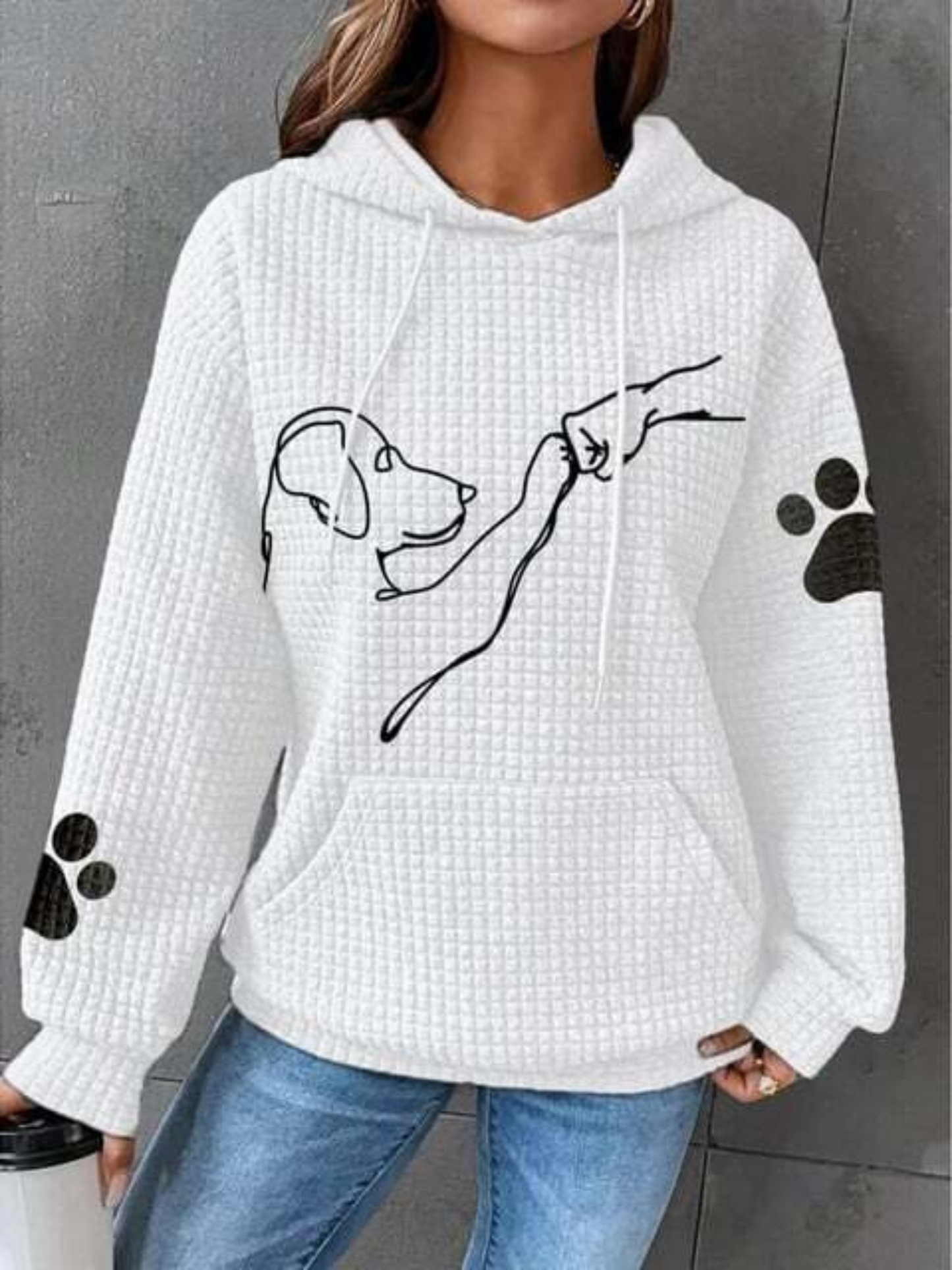 Hoodie Dog Print for Women | Long Sleeve | White