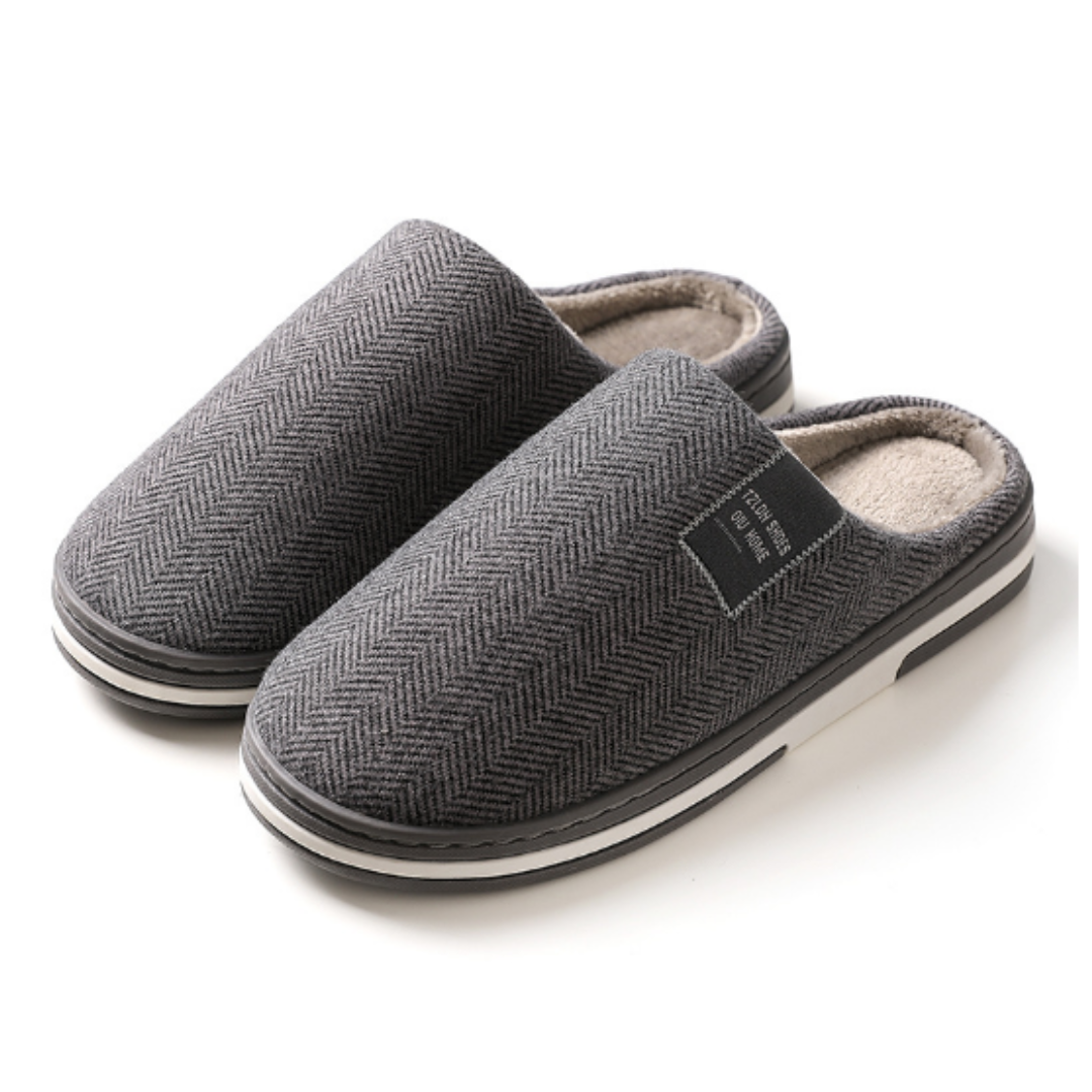 House Slippers for Men | Plush Slip-On Comfort | Dark Gray