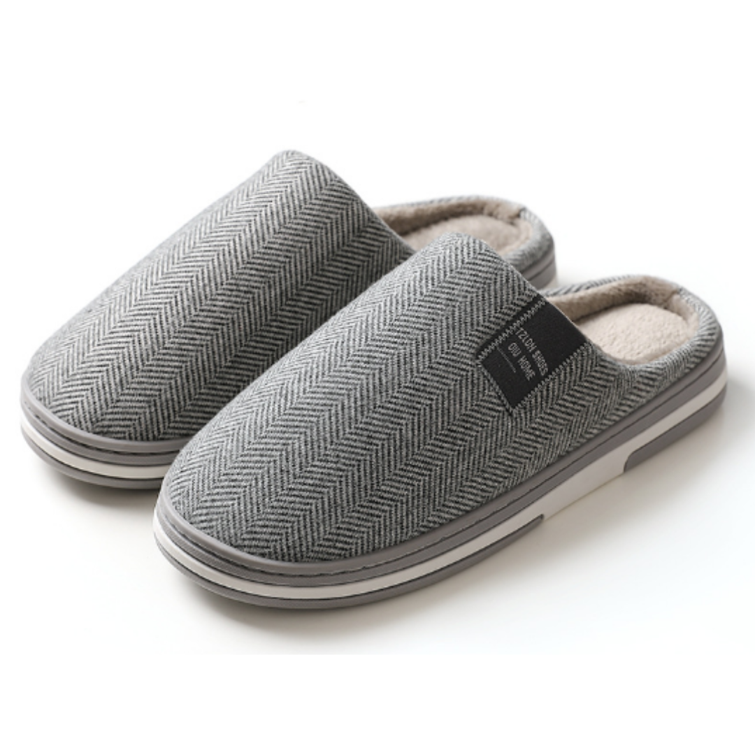 House Slippers for Men | Plush Slip-On Comfort | Light Gray