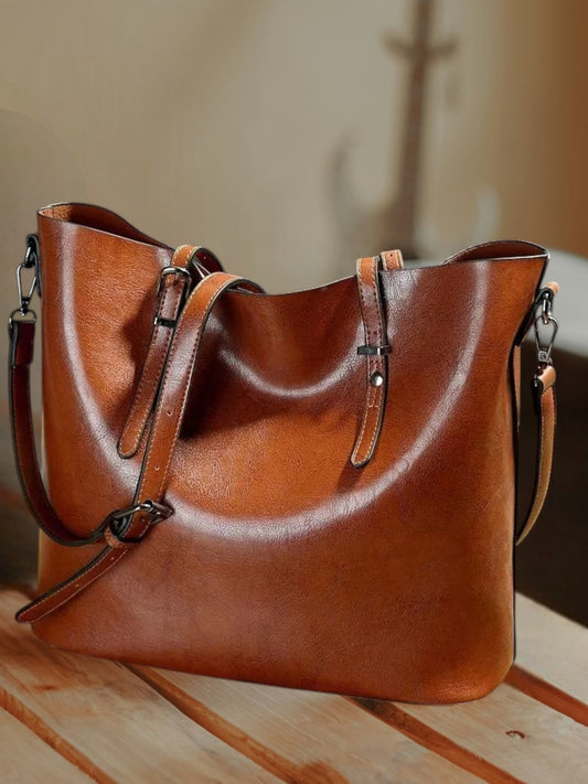 Iris | Elegant Vintage Leather Shoulder Bag with Adjustable Strap and Magnetic Closure | Brown