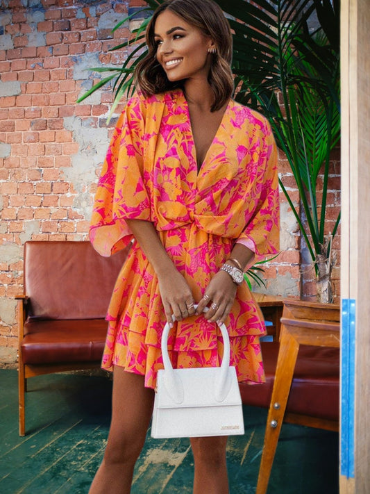 Isla | Vibrant Women's Mini Dress with Relaxed Fit, Short sleeves Design, Lightweight Fabric | Orange