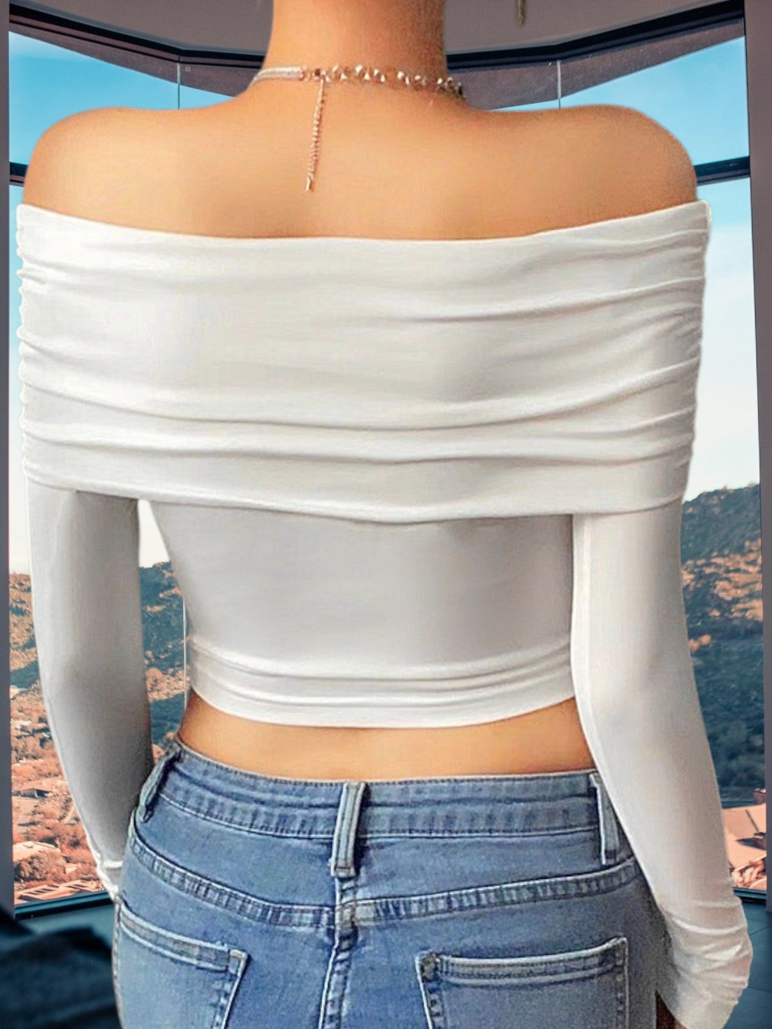 Ivy | Women's Off-Shoulder Draped Going Out Top in Elastic Fabric | White 4