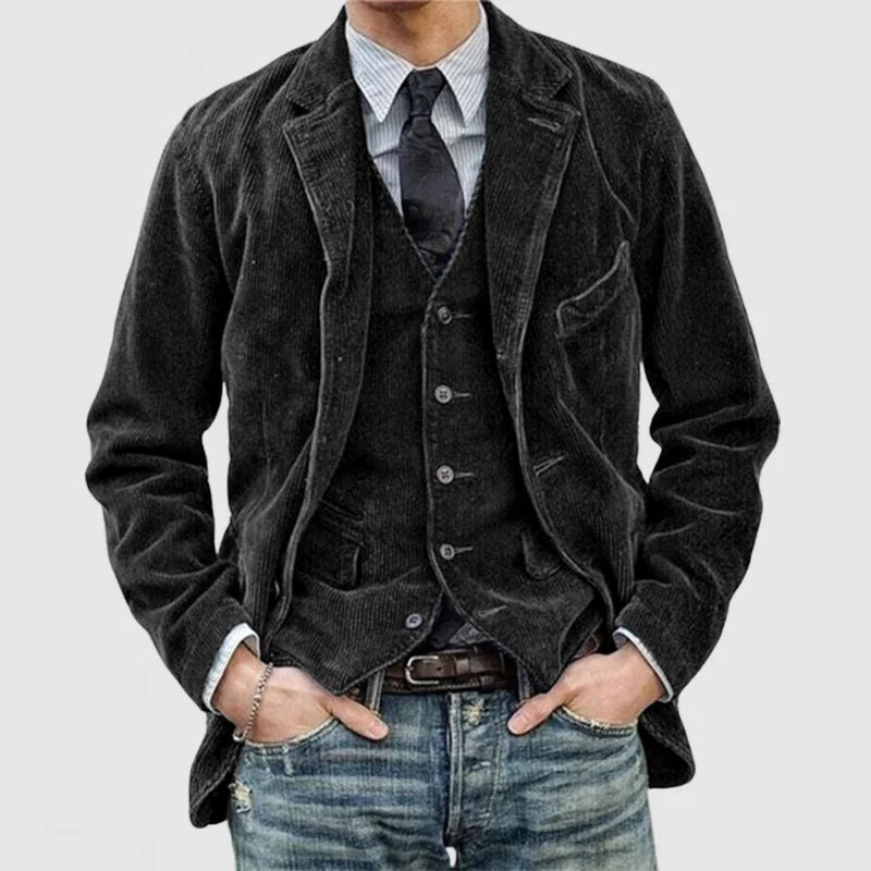 Jacket and Vest Set for Men | Tailored Fit | Black
