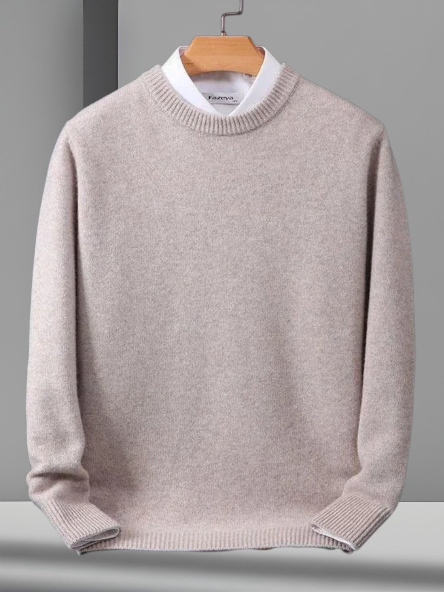 Jannik | Luxurious Men's Cashmere Round Neck Sweater with Long Sleeves | Beige