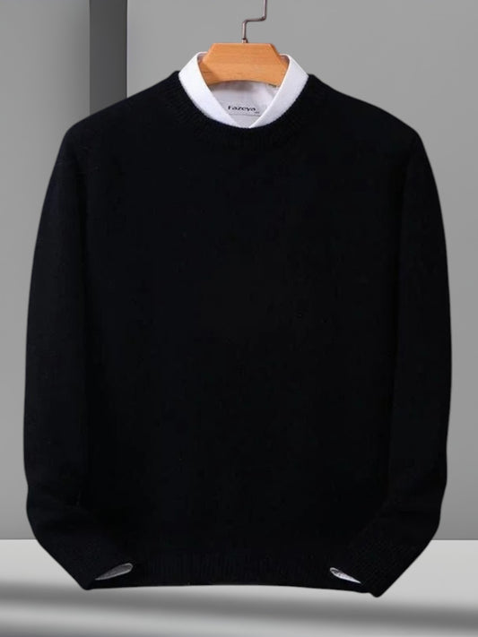 Jannik | Luxurious Men's Cashmere Round Neck Sweater with Long Sleeves | Black