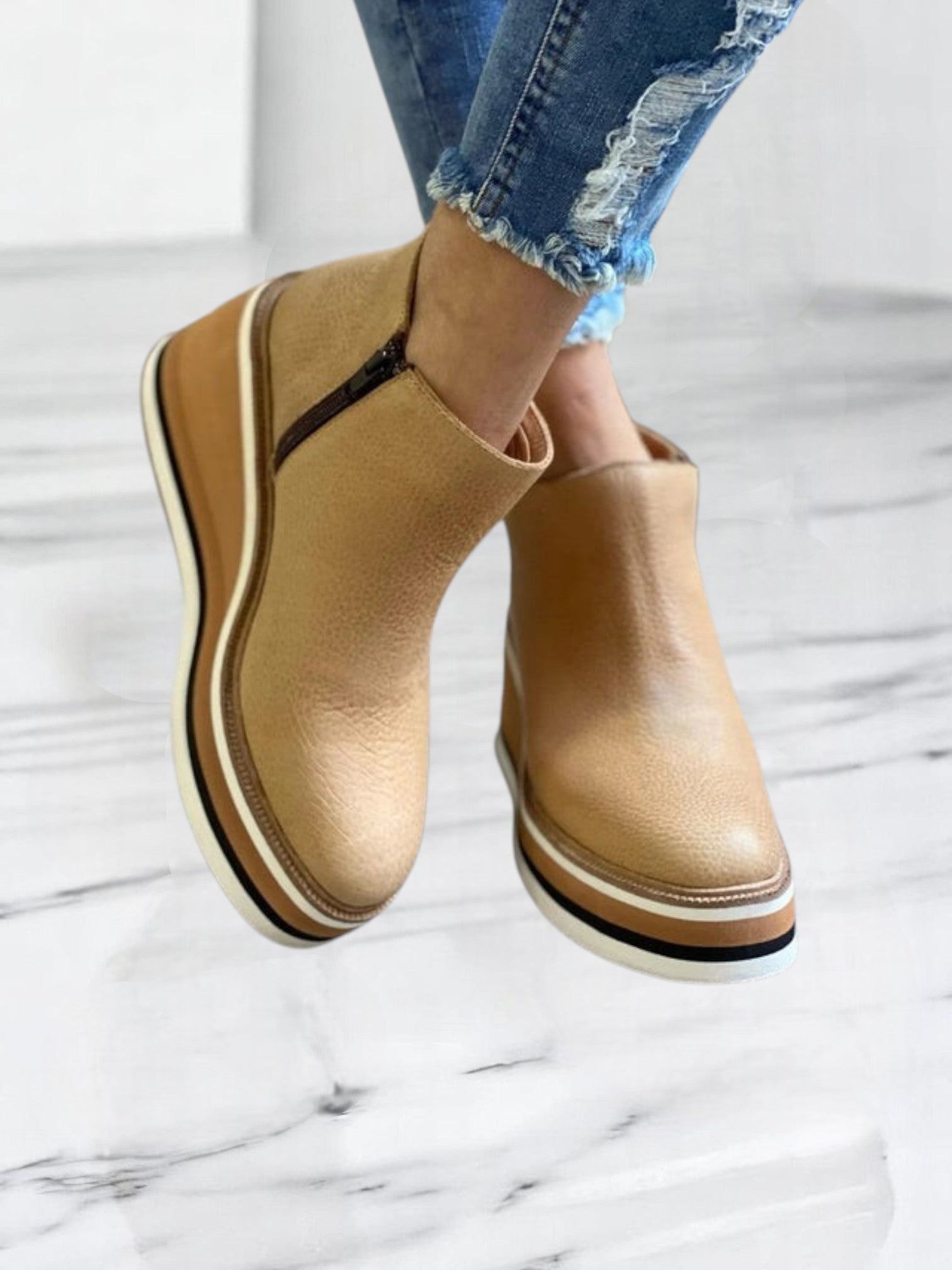 Kamala | Women's Wedge Ankle Boots with Side Zipper Design for All-Day Comfort | Beige
