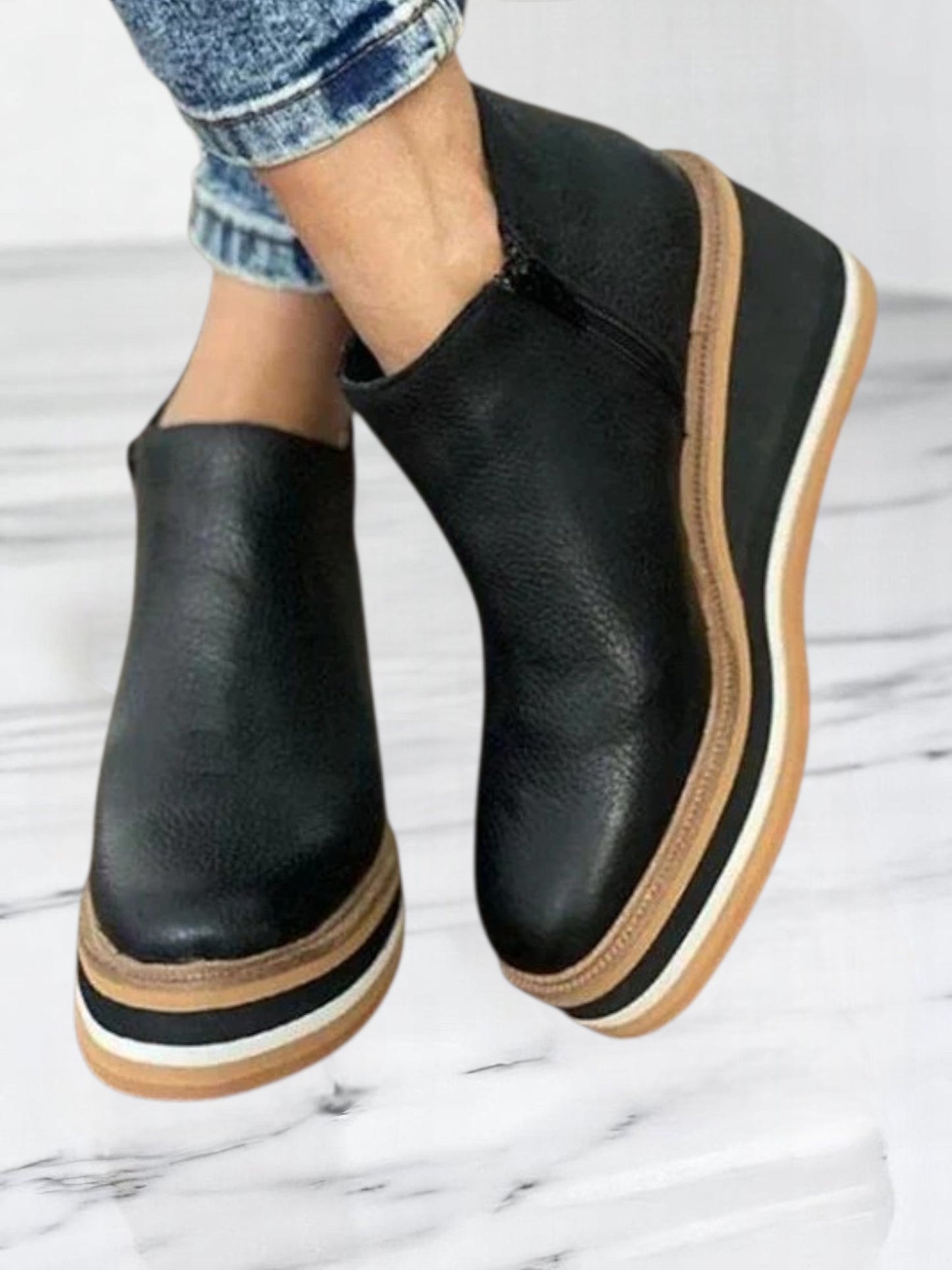 Kamala | Women's Wedge Ankle Boots with Side Zipper Design for All-Day Comfort | Black 2