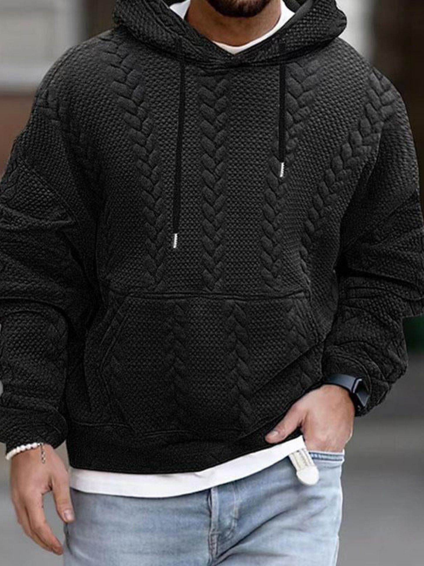 Kangaroo Pocket Hoodie for Men | Long Sleeve | Black