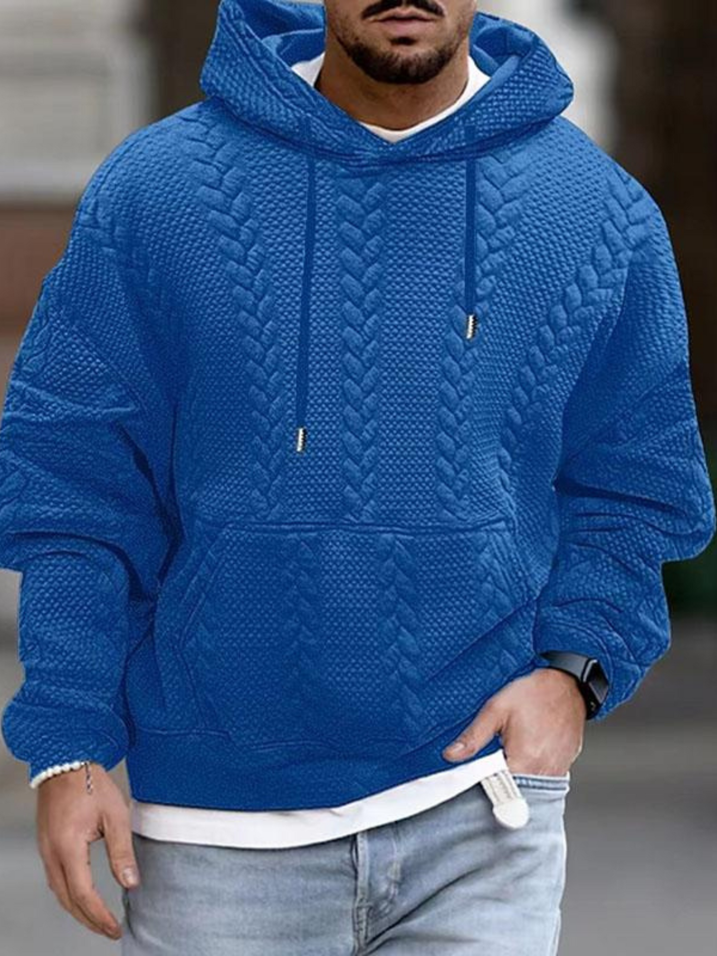 Kangaroo Pocket Hoodie for Men | Long Sleeve | Blue