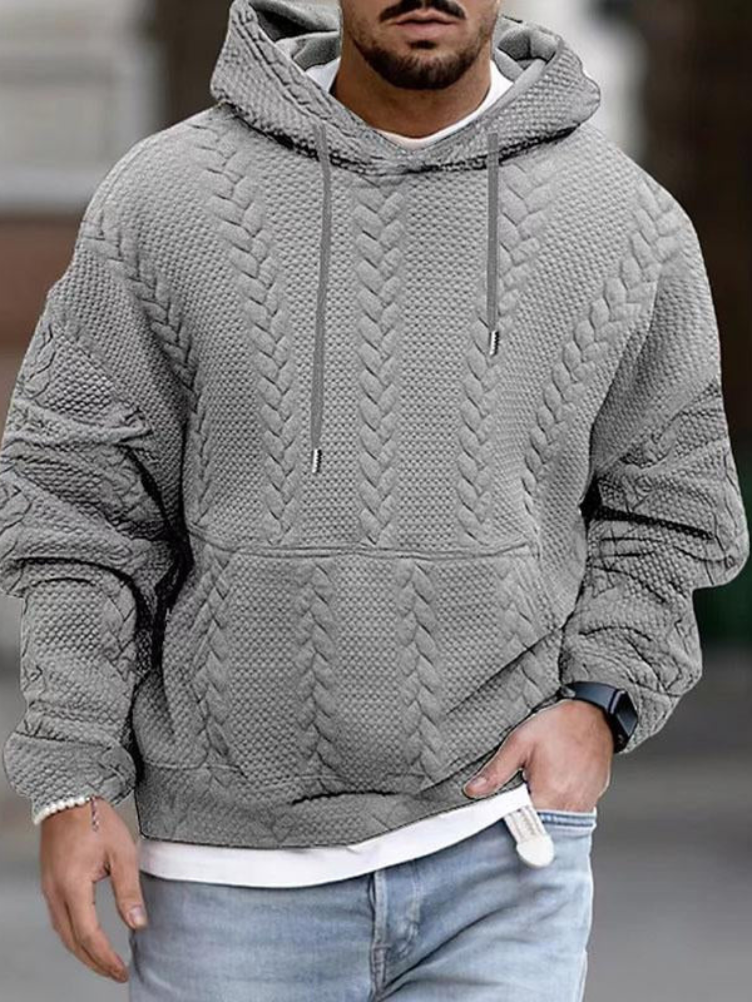 Kangaroo Pocket Hoodie for Men | Long Sleeve | Gray