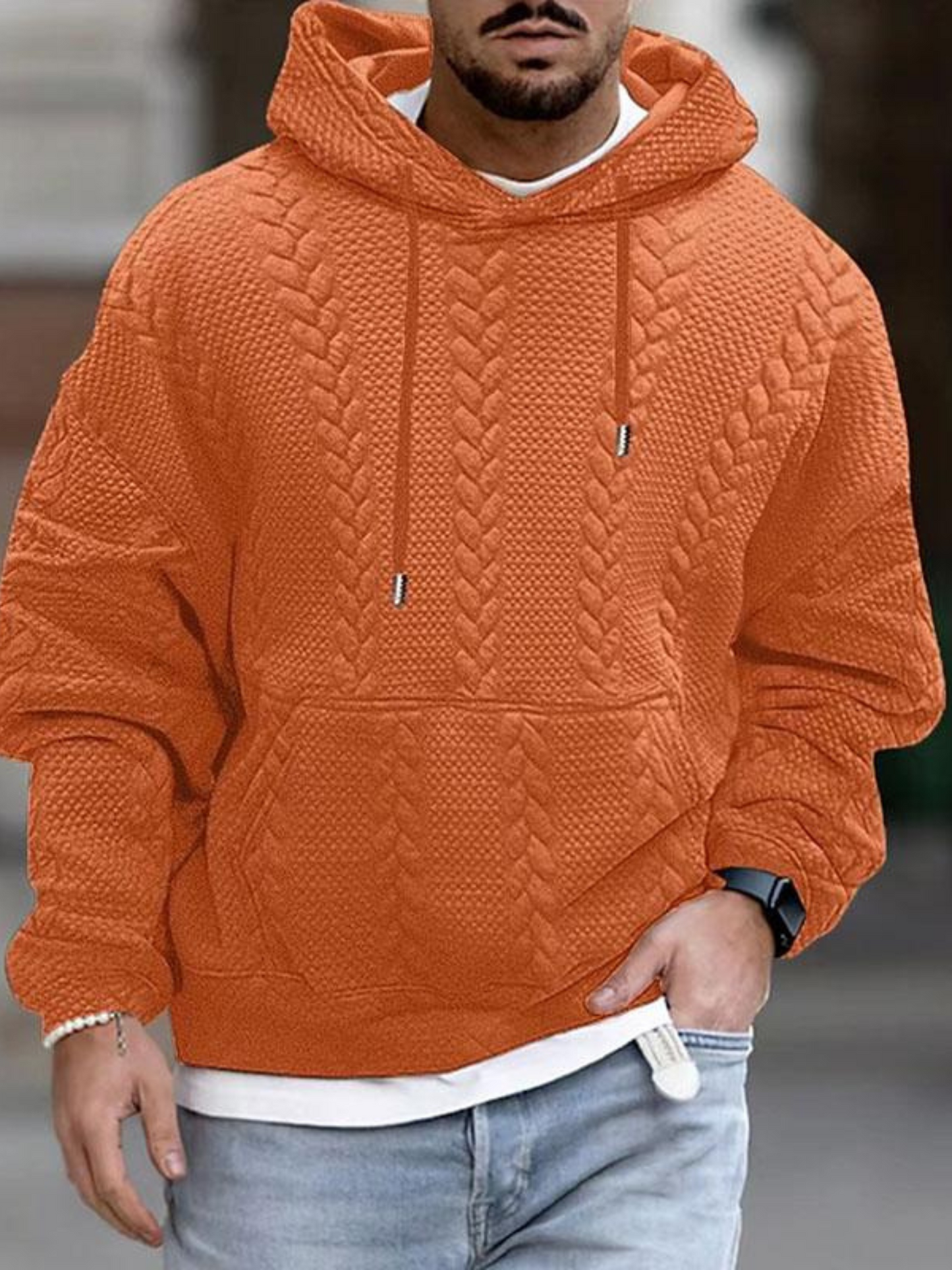 Kangaroo Pocket Hoodie for Men | Long Sleeve | Orange
