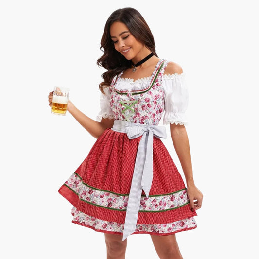 Knee-Length Dirndl Dress | Traditional Lacing | Red