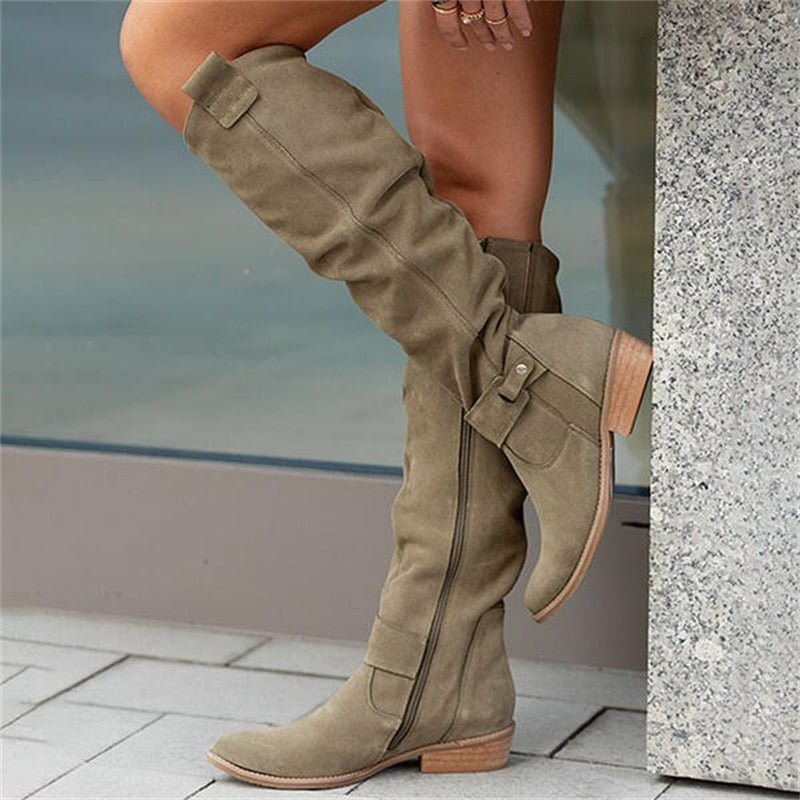 Knee High Boots for Women | Zipper Closure, Winter | Army Green
