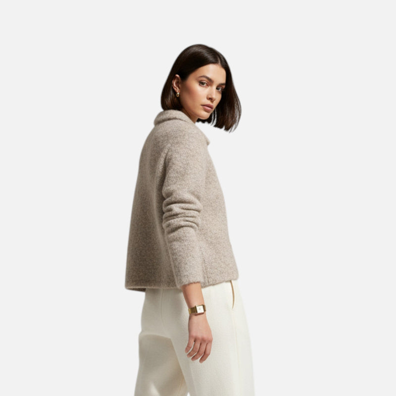 Knit Cardigan for Women, Floral Button Details | Hip-Length | Beige2