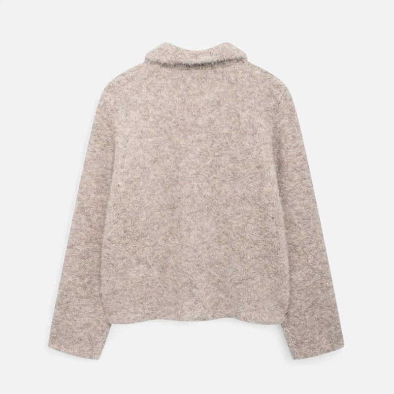 Knit Cardigan for Women, Floral Button Details | Hip-Length | Beige3