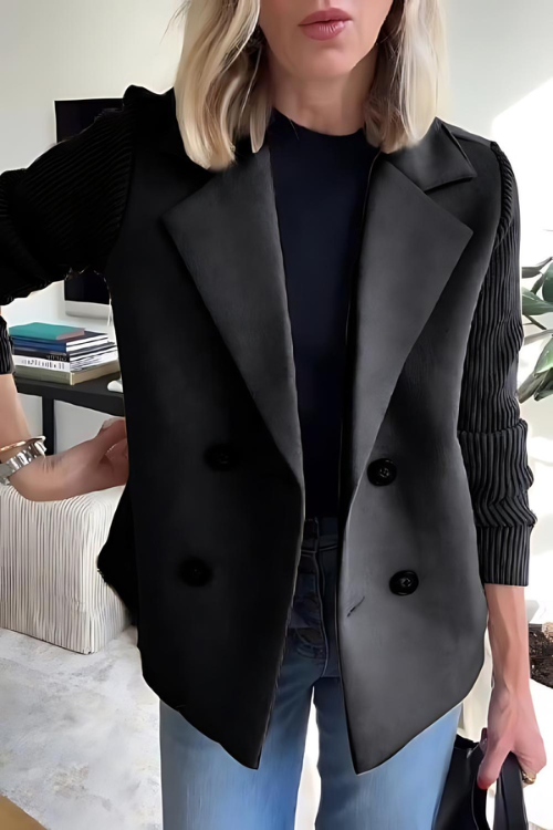 Knit Sleeves Blazer for Women | Tailored, Hip-Length | Black
