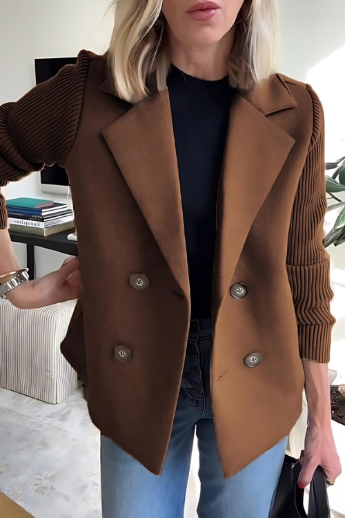 Knit Sleeves Blazer for Women | Tailored, Hip-Length | Dark Brown