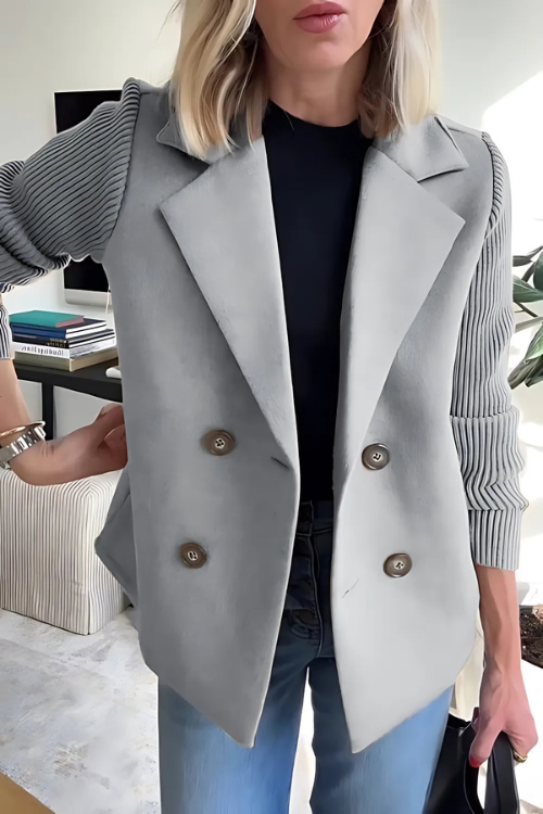 Knit Sleeves Blazer for Women | Tailored, Hip-Length | Gray
