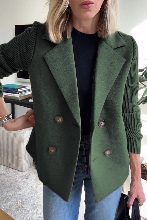 Knit Sleeves Blazer for Women | Tailored, Hip-Length |  Green