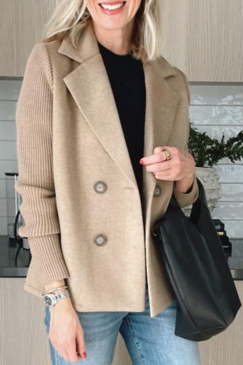 Knit Sleeves Blazer for Women | Tailored, Hip-Length | Khaki