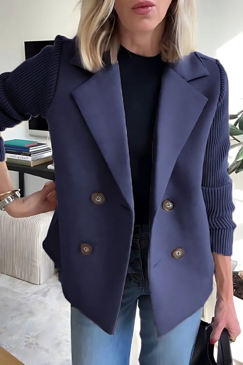Knit Sleeves Blazer for Women | Tailored, Hip-Length | Navy blue