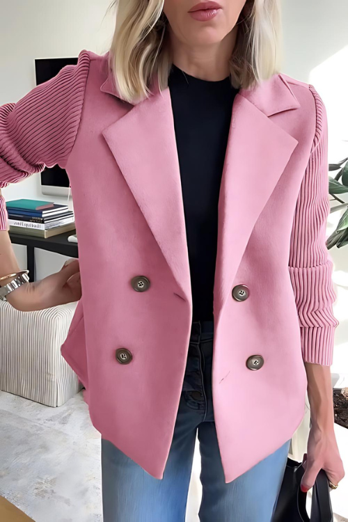 Knit Sleeves Blazer for Women | Tailored, Hip-Length | Pink