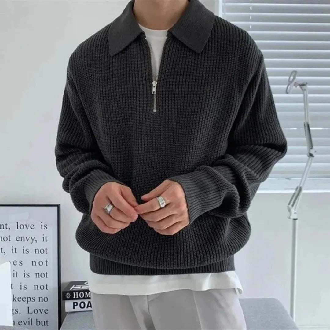 Knit Sweater for Men | Ribbed Texture, Structured Collar | Regular Fit 1