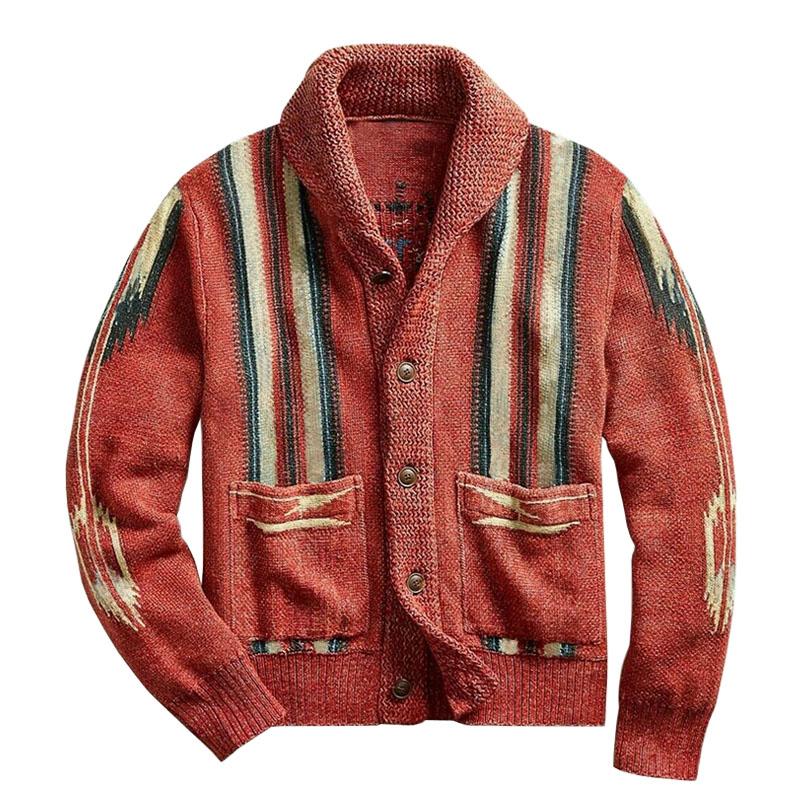 Knitted Cardigan For Men | Jacquard Patterns | Red