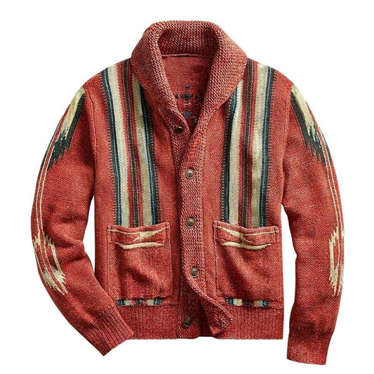 Knitted Cardigan For Men | Jacquard Patterns | Red